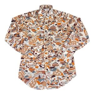 1970s RARE MOD Novelty Mac Shapely 15 1/2 Button Up Dress shirt Groovy Disco